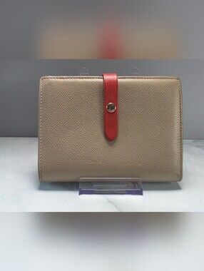 Celine Medium Strap Wallet Taupe Red Grained Leather